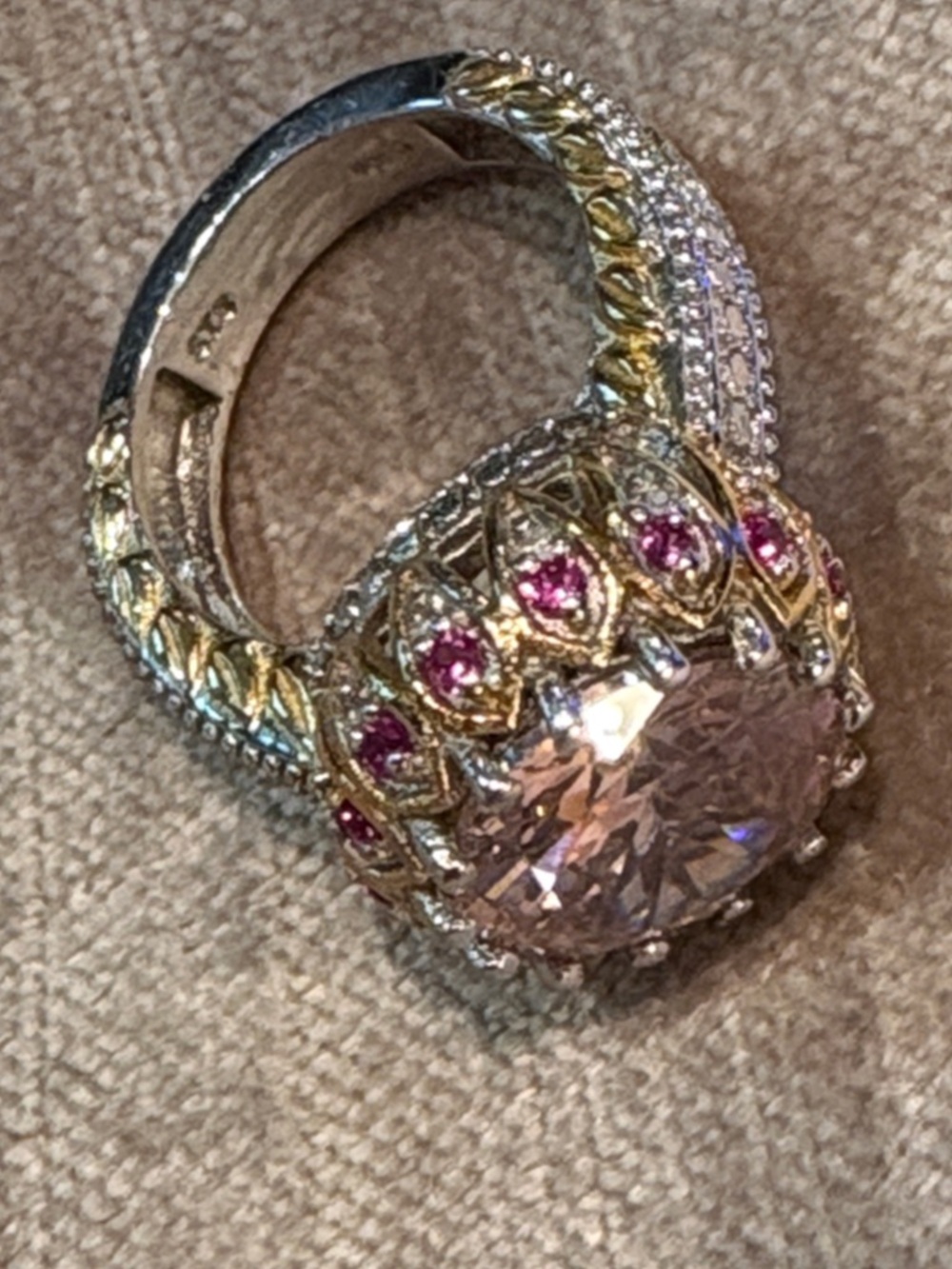 Amazing Pink-Purple Halo Cocktail Ring with Red Spinel Accent Stones 925 size 5 - Picture 9 of 9